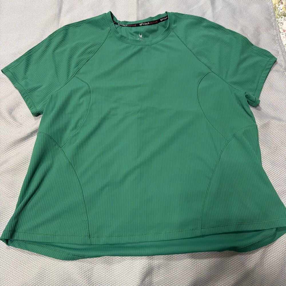 Spyder Active TShirt Women XXL Green UPF 50+ Ribbed Moisture Wicking Performance